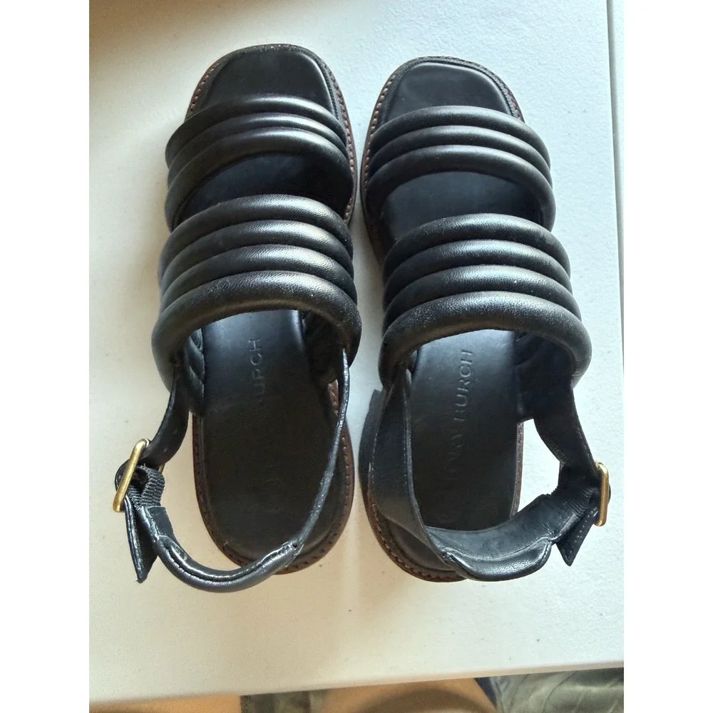 Tory Burch Sandals Quilted Slingback Leather Platform Lug Sole Black size 7 NWOB